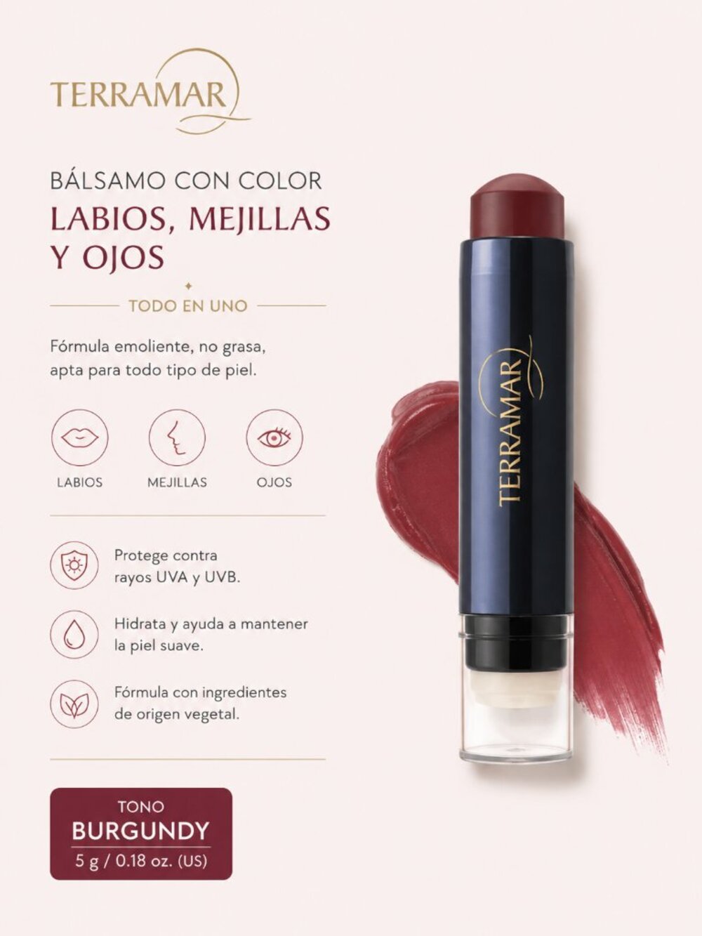 Bálsamo con Color para  Labios, Mejillas y Ojos